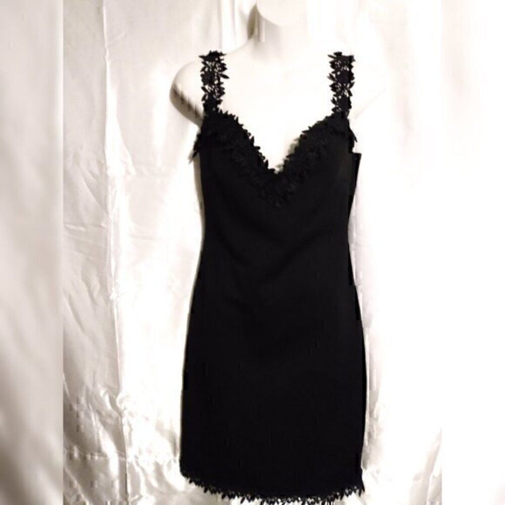 Black Embroidered Crochet Sleeveless Cocktail Formal Mini Dress XL